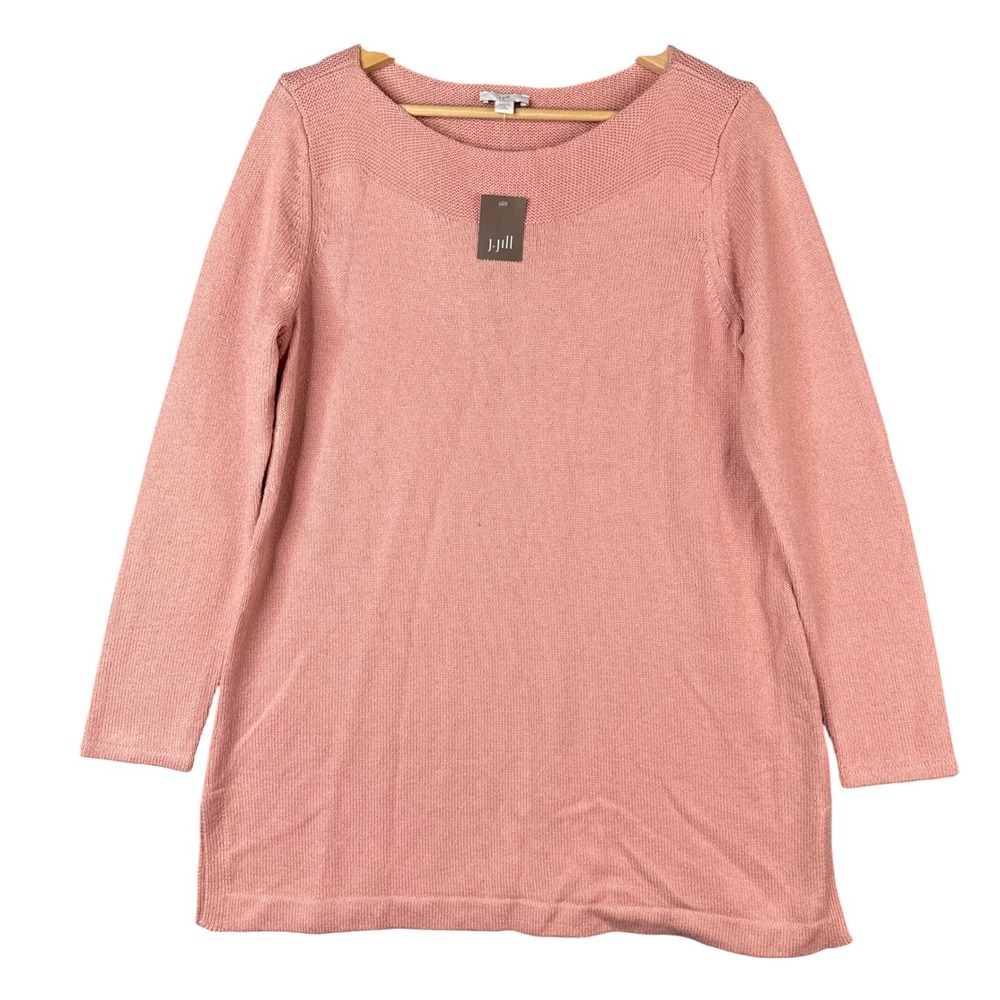 J. Jill Misty Rose Textured Boat Neck Tunic Sweater Pink MP Petite Medium NEW